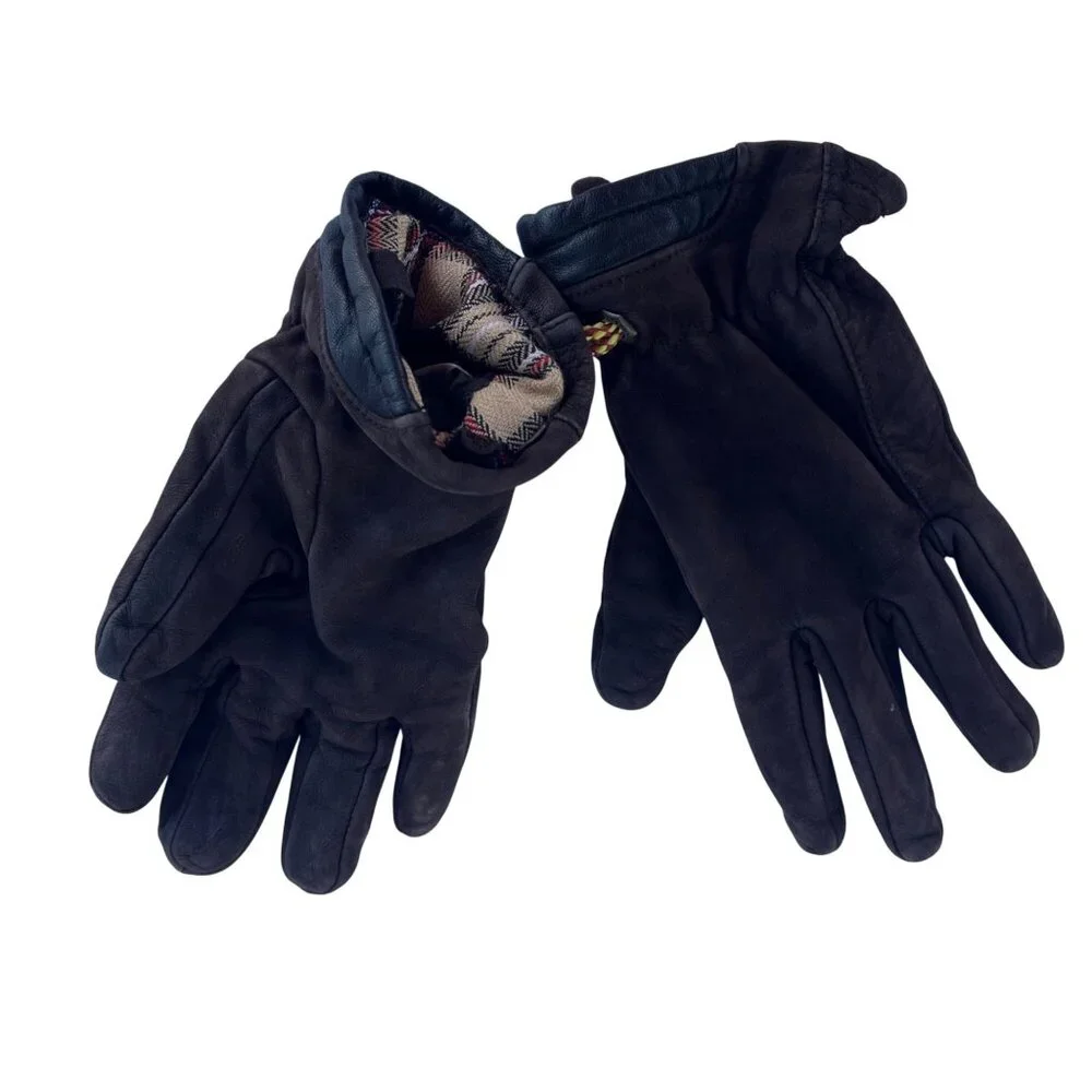 Timberland Genuine Leather Gloves Plaid Lined Women’s L Tag Fits Small